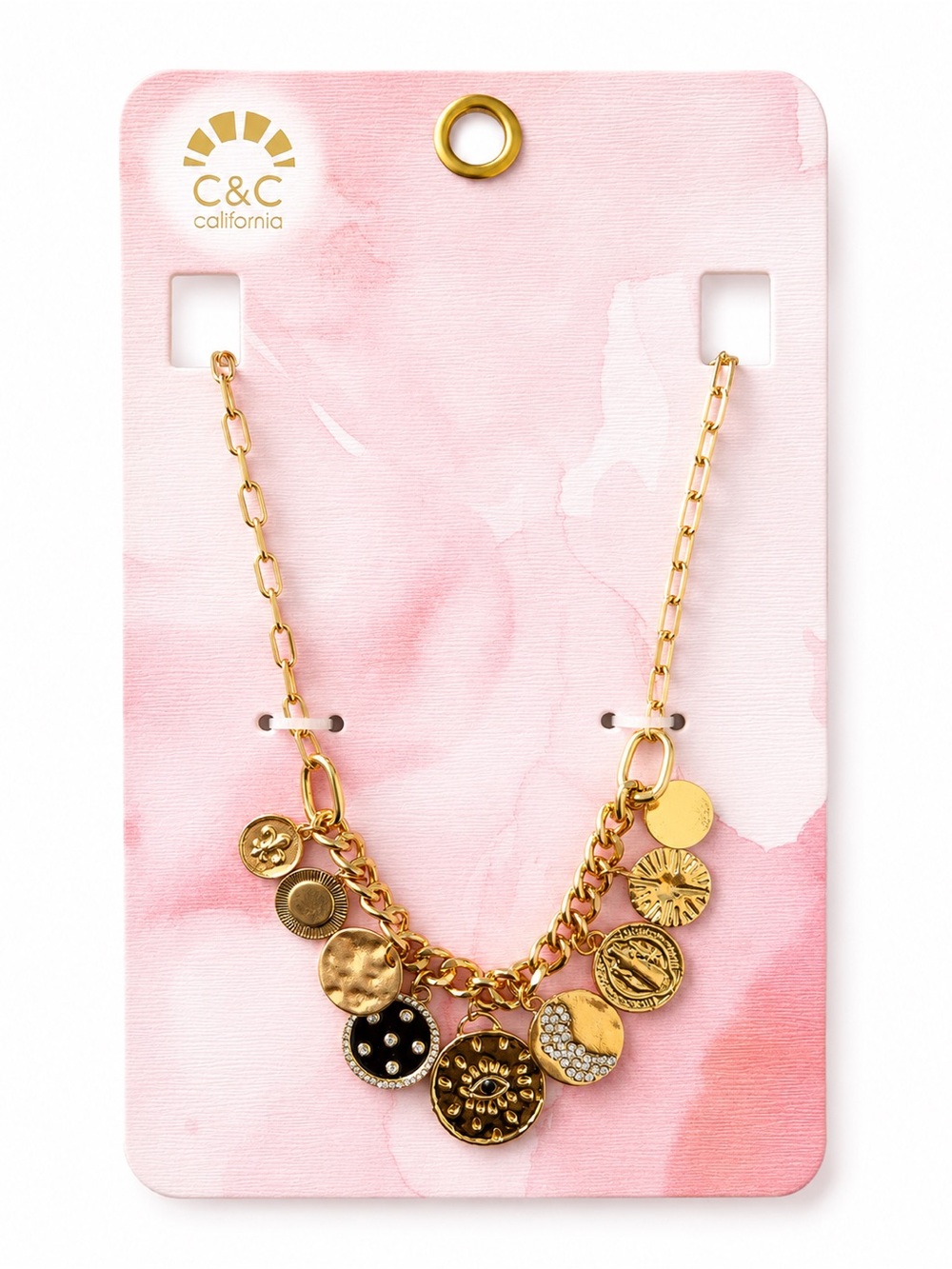 C&C California Gold Multi-Charm Coin Evil Eye Necklace